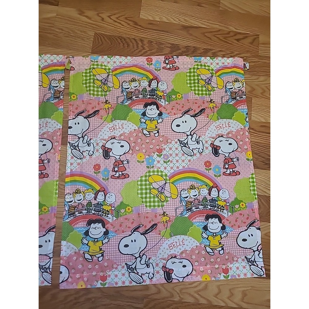 Vintage 1970s Peanuts Snoopy Window Curtains Set 2 Curtains Pink Rainbow